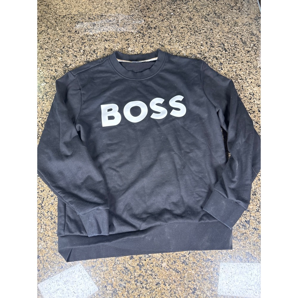 Hugo Boss Mens Black Cotton Logo Crewneck Sweatshirt Size S Pullover